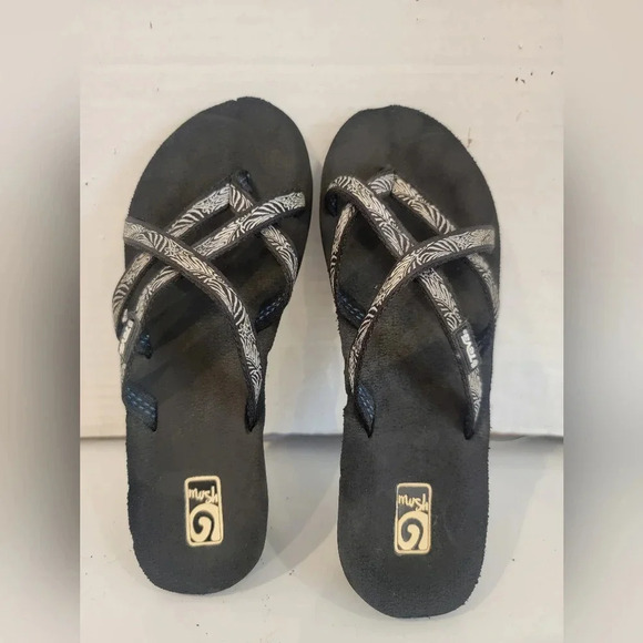 WOMEN'S TEVA MUSH MANDALYN 1-3/4"‎ WEDGE HEEL BLACK SANDALS (sz 7) - Picture 1 of 3